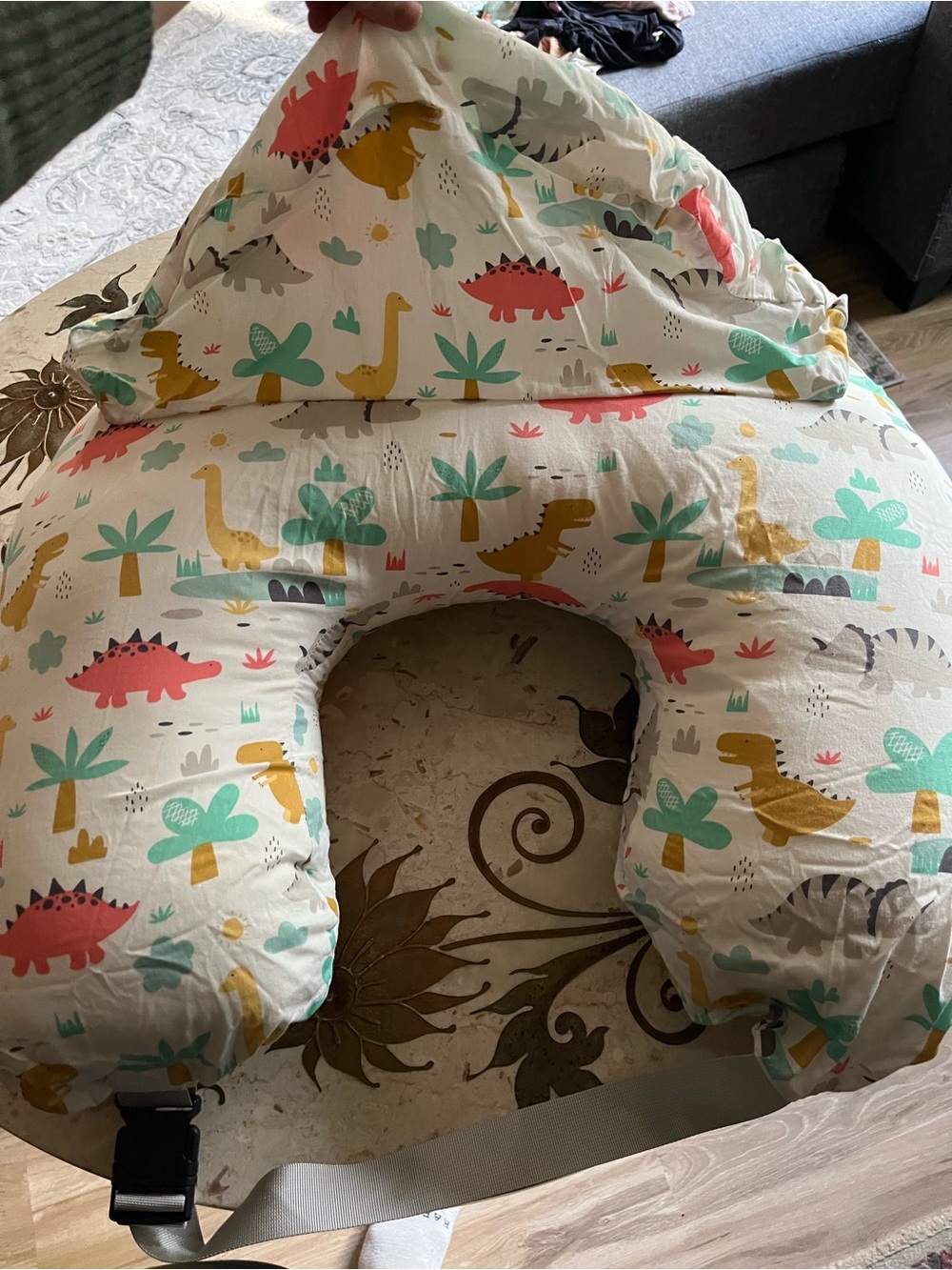 Nursery Nursing Pillow with Dino Print - White/Multicolor